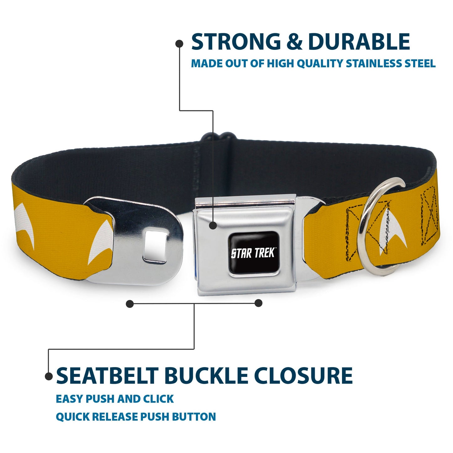 Durable D-ring attachment on Star Trek Starfleet collar