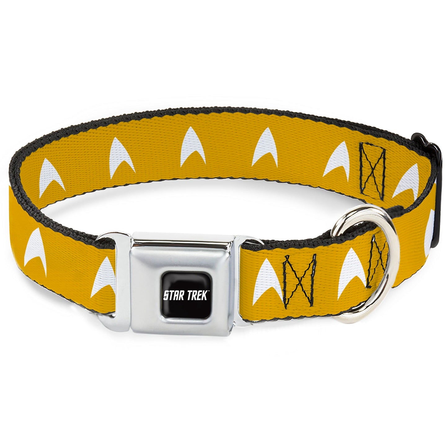 Star Trek text logo and Starfleet insignia on black pet collar