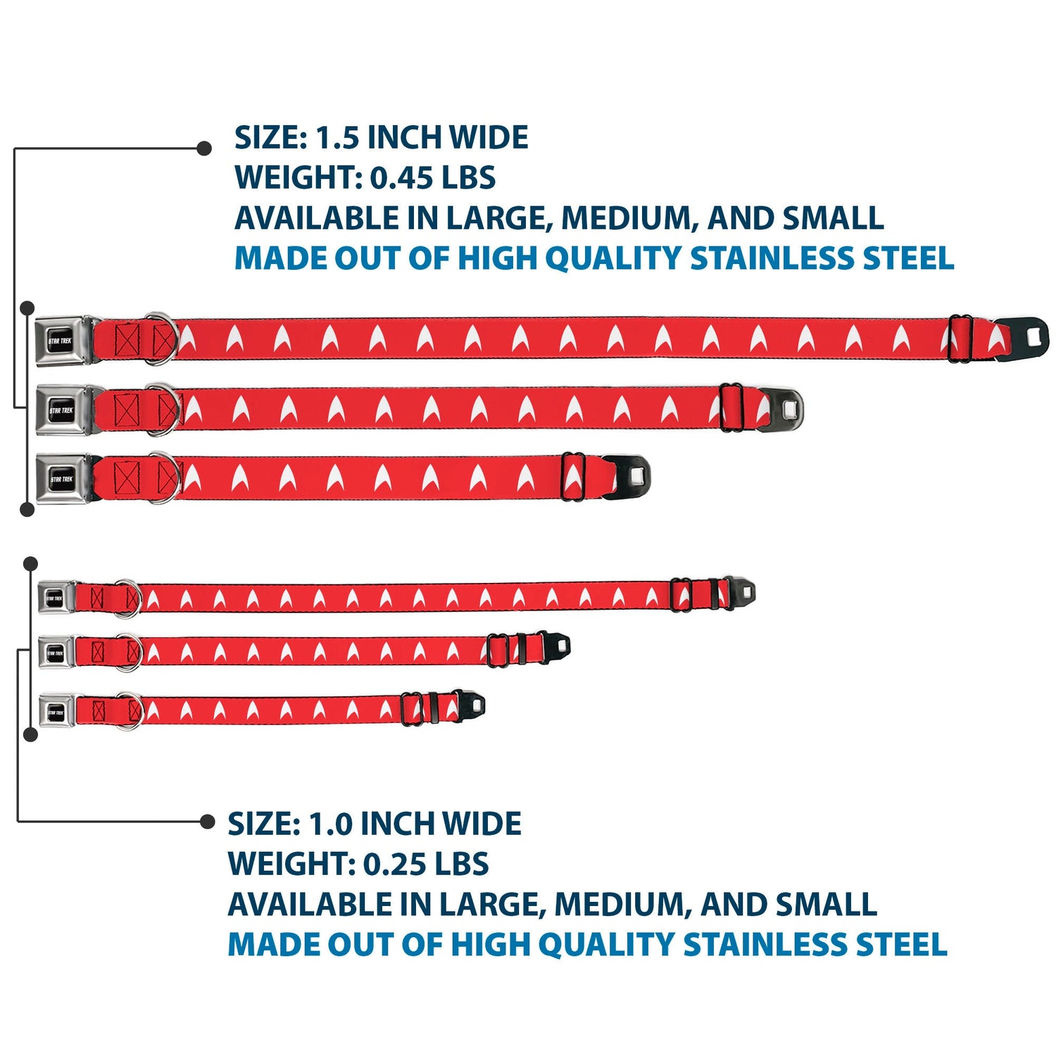 Durable polyester webbing showing the red and white Starfleet delta