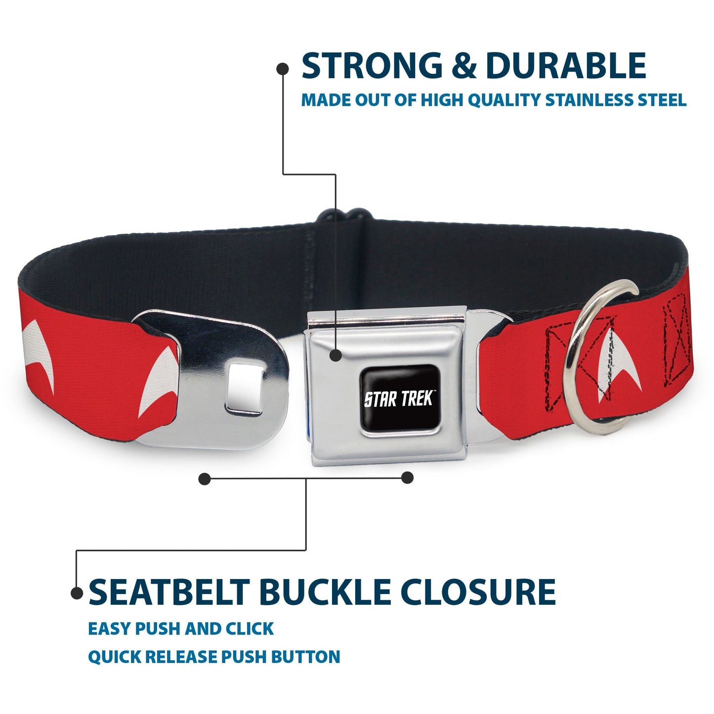 Star Trek Starfleet pet collar laid out showing the full design
