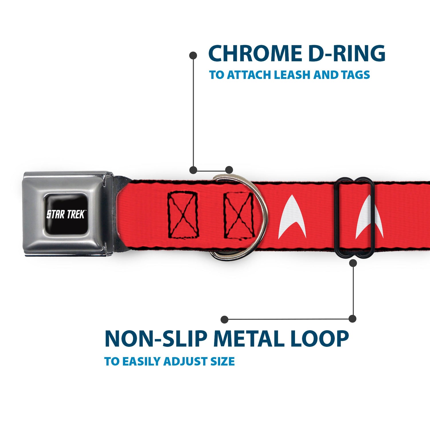 Pet collar with heavy-duty steel D-ring for leash attachment