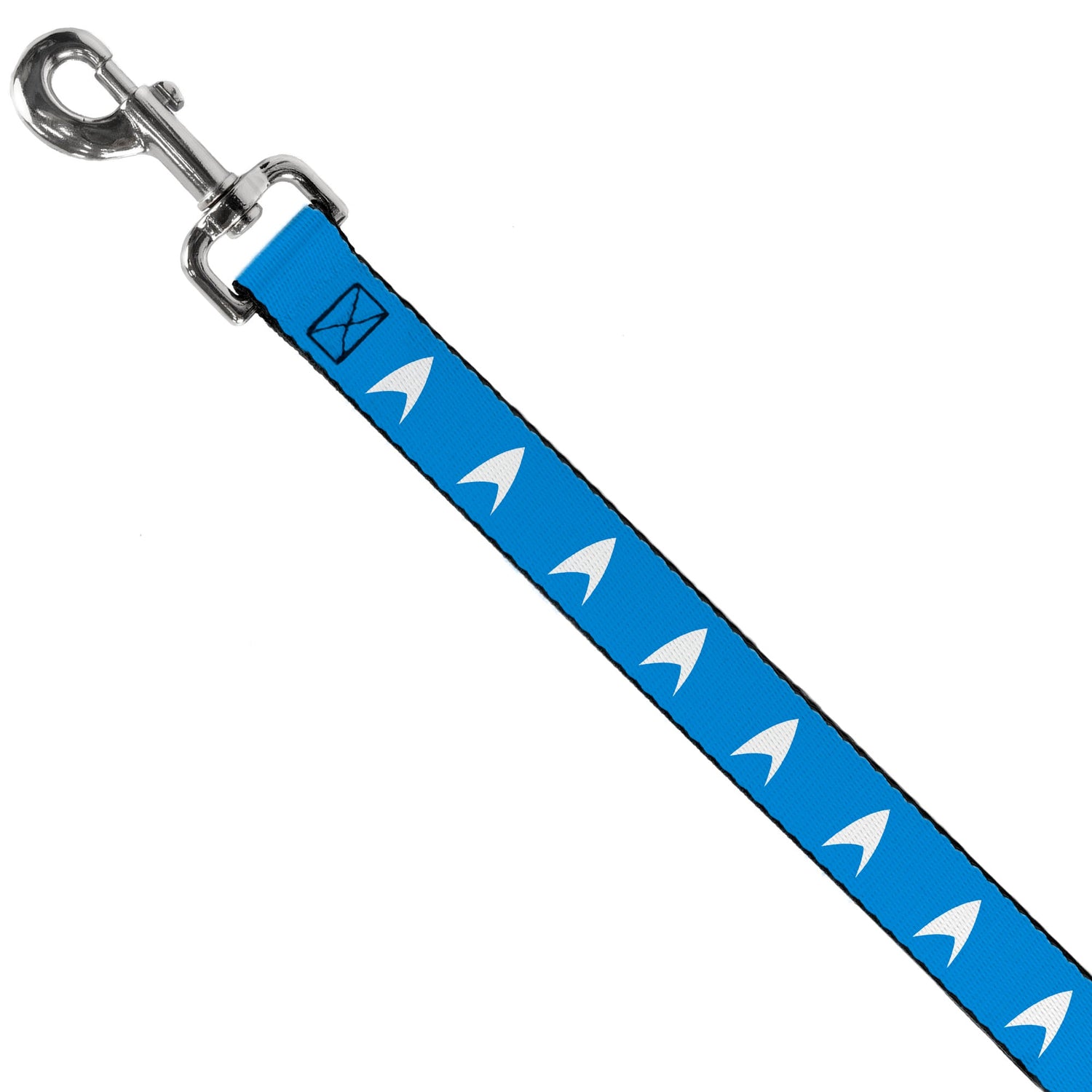 Close-up of the white Starfleet command insignia pattern on blue nylon
