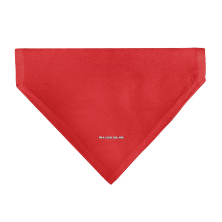 Close-up detail of the Starfleet insignia on the red pet bandana fabric