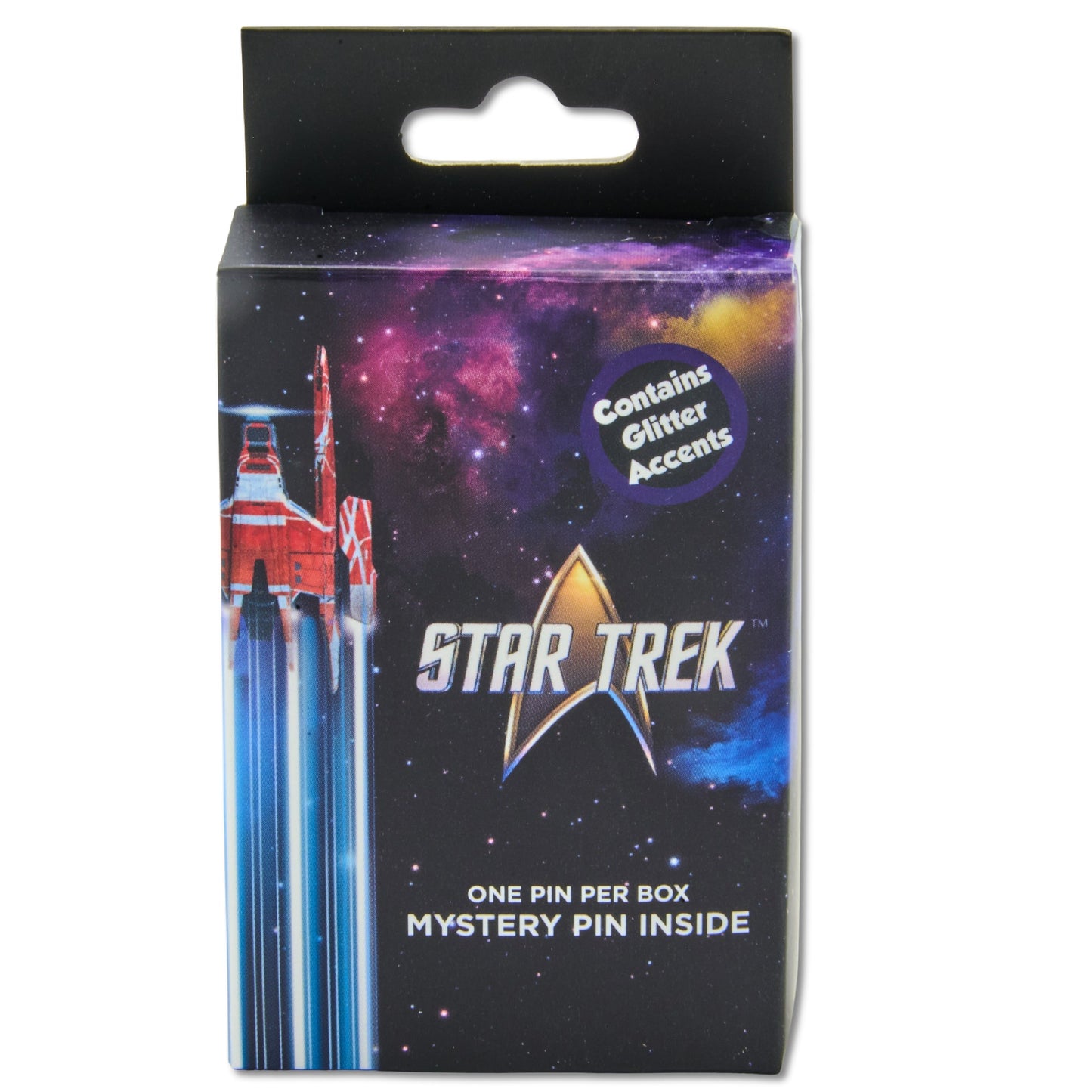 Detailed view of the Starfleet Headquarters and Raptor's Wings enamel pins.