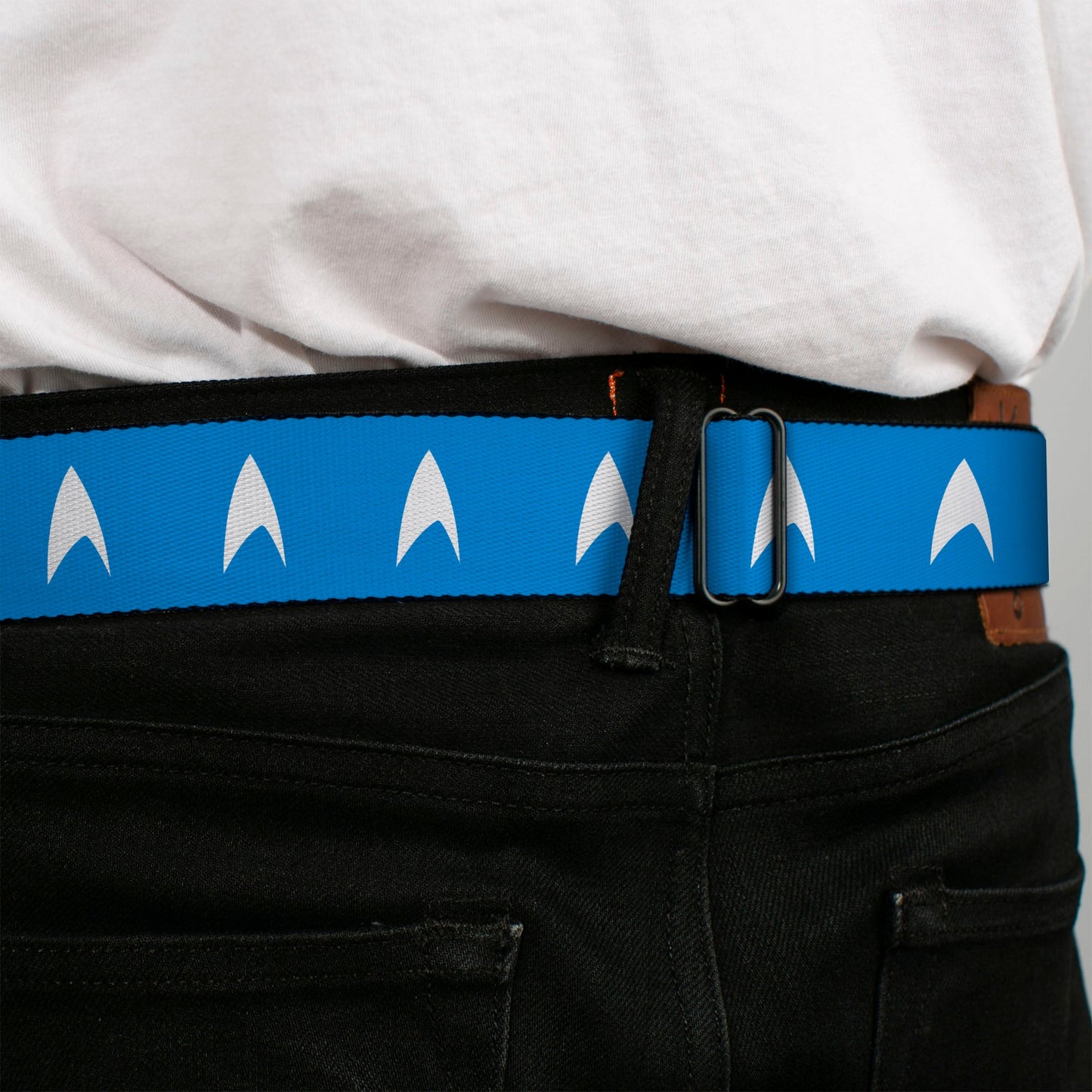 Star Trek seatbelt belt shown adjusted to full length