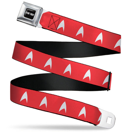 Star Trek text logo and Starfleet insignia seatbelt belt