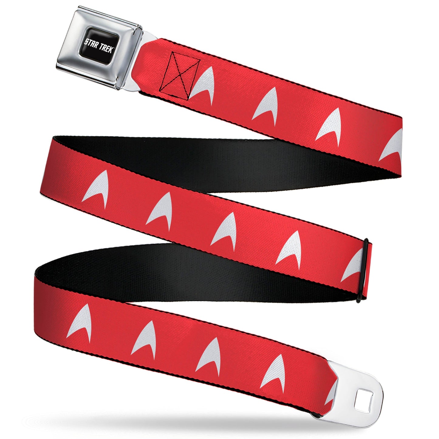 Star Trek text logo and Starfleet insignia seatbelt belt