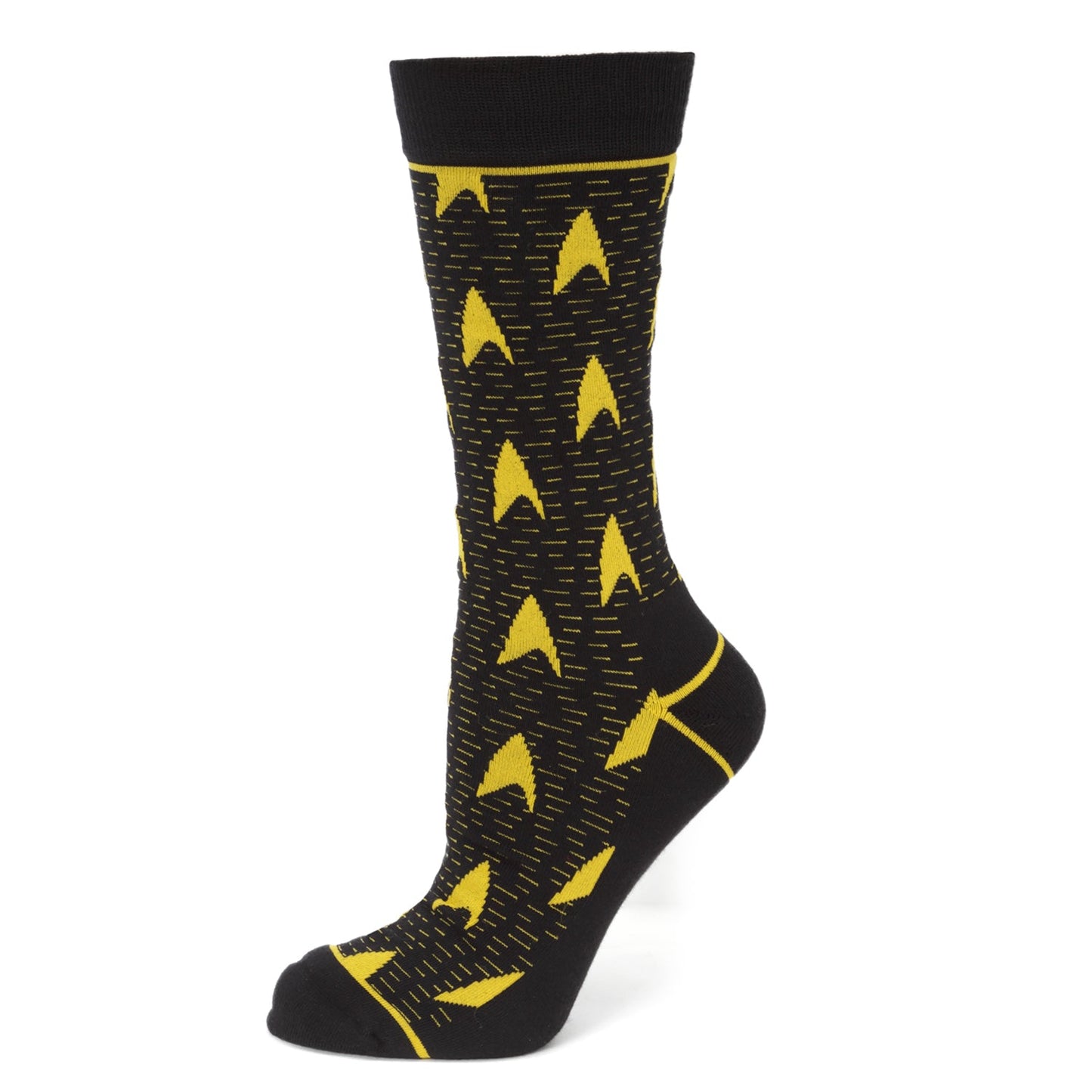 Star Trek Yellow Delta Shield Black Socks featuring repeating command insignia