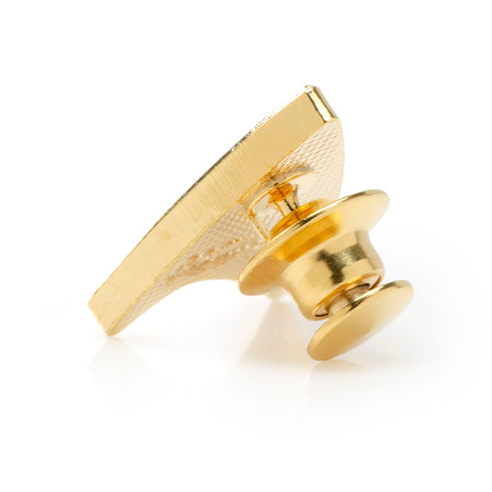 Starfleet Delta Shield gold pin on suit lapel
