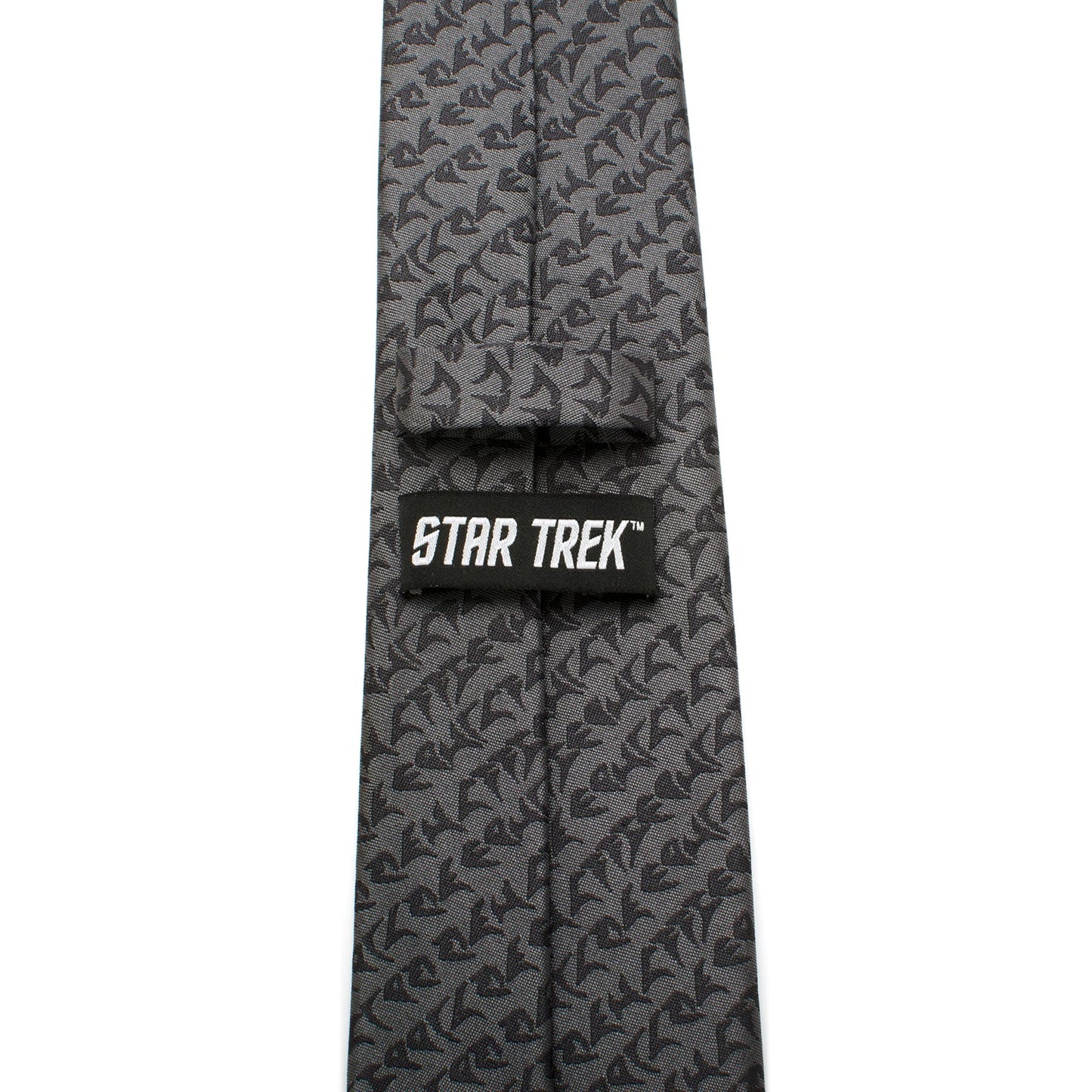 Back view of the tie showing the official Star Trek logo on the reverse