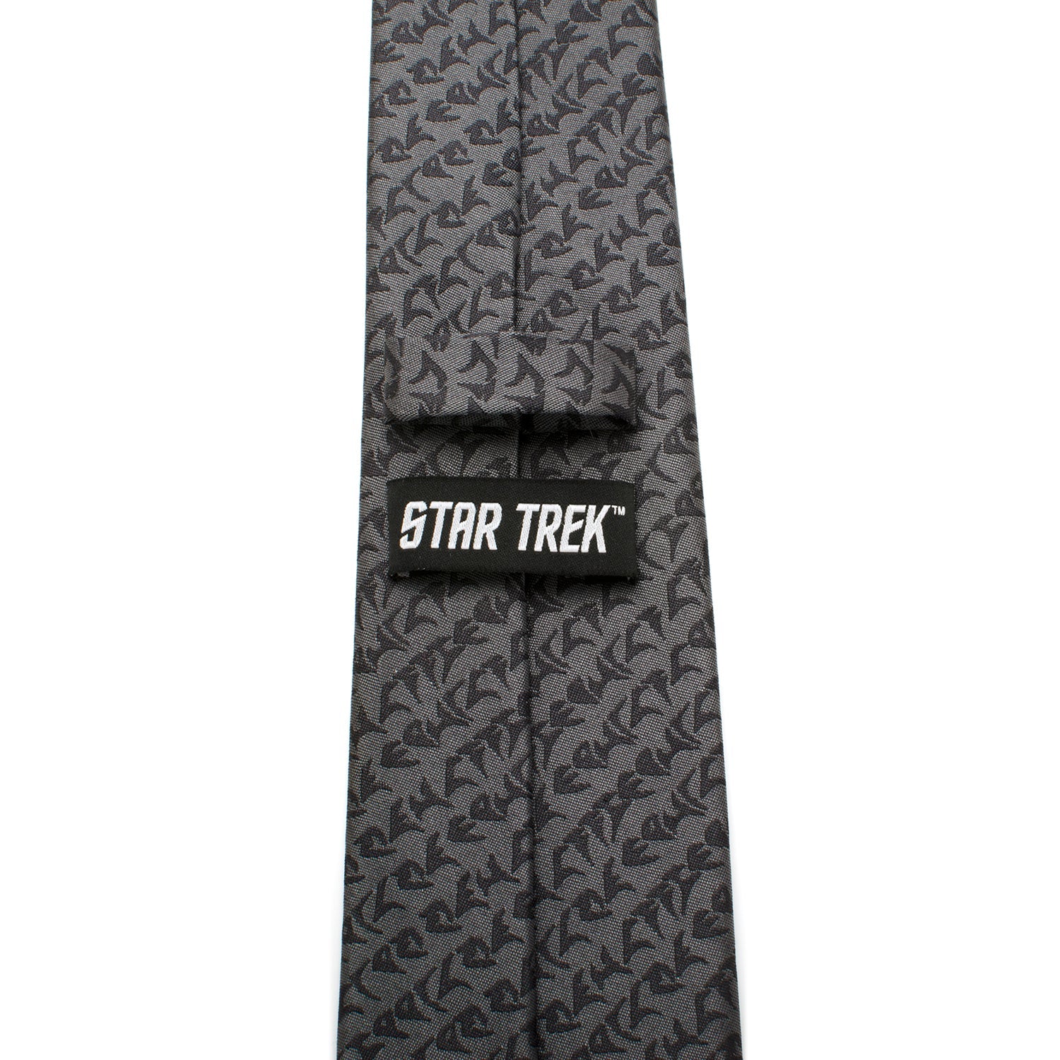 Back view of the tie showing the official Star Trek logo on the reverse