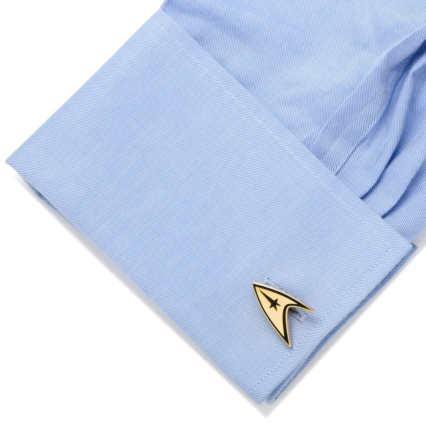 A pair of polished gold-plated Starfleet insignia cufflinks