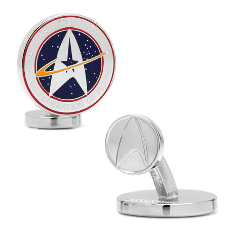 Star Trek Starfleet Command Cufflinks front view showing rhodium-plated silver finish