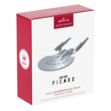 Hanging view of the Star Trek Enterprise starship holiday tree decoration