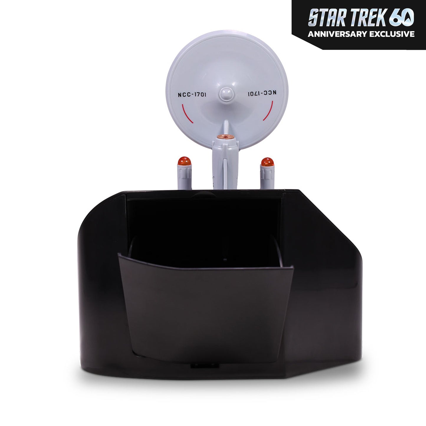 Rear angle of the Star Trek collector popcorn bucket showing warp nacelle styling.