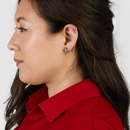 Detail view of the cubic zirconia crystals on the Bajoran earring