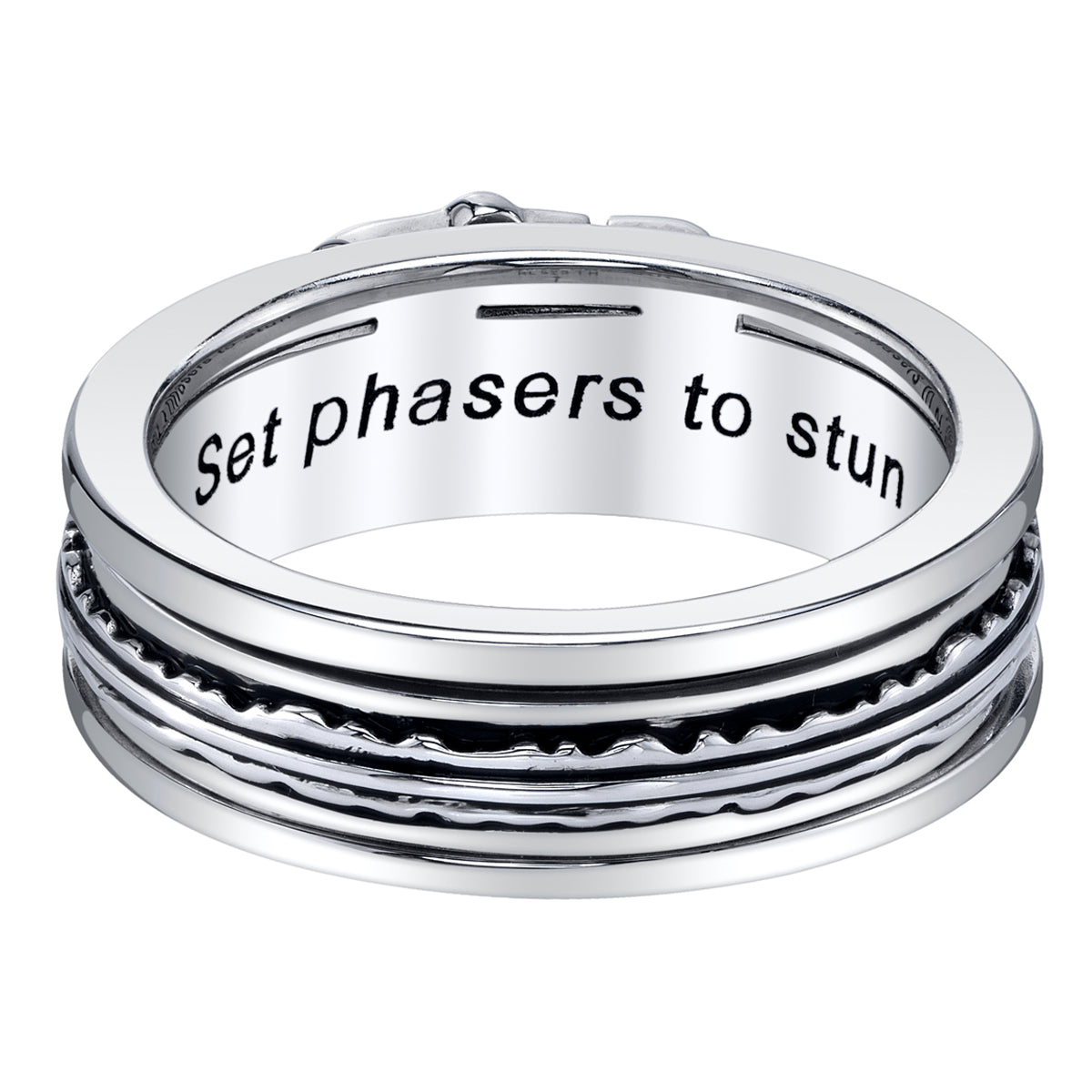 Sterling silver phaser ring spinning band detail