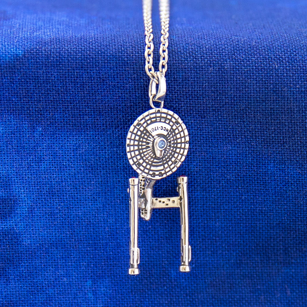 USS Enterprise NCC-1701 necklace on silver cable chain
