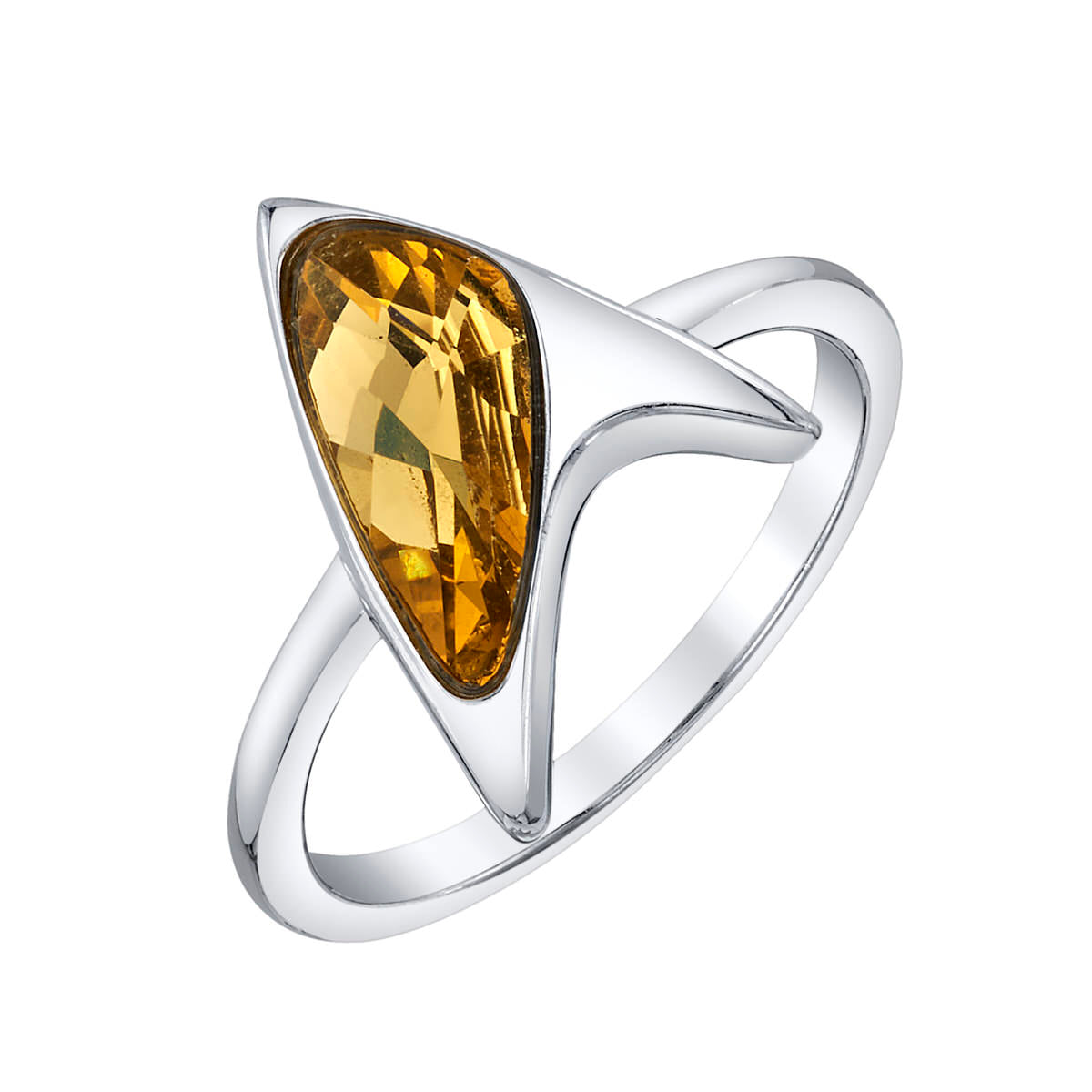 Yellow Crystal Delta Ring worn on finger