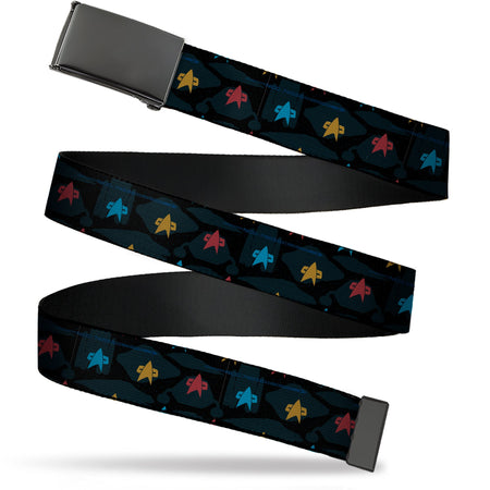 Star Trek Starfleet insignia and ship silhouette blue web belt with black buckle