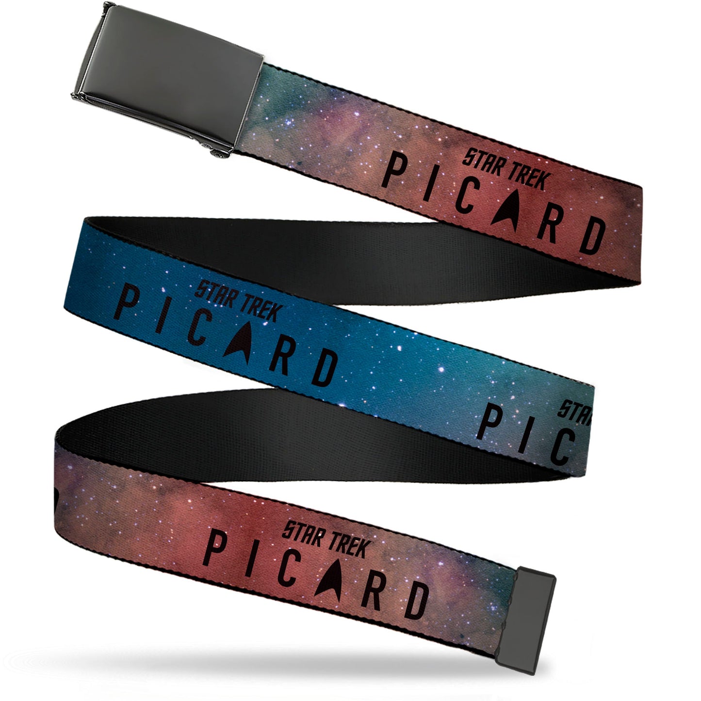 Star Trek Picard Title Logo Galaxy Black Webbing Web Belt with Black Buckle