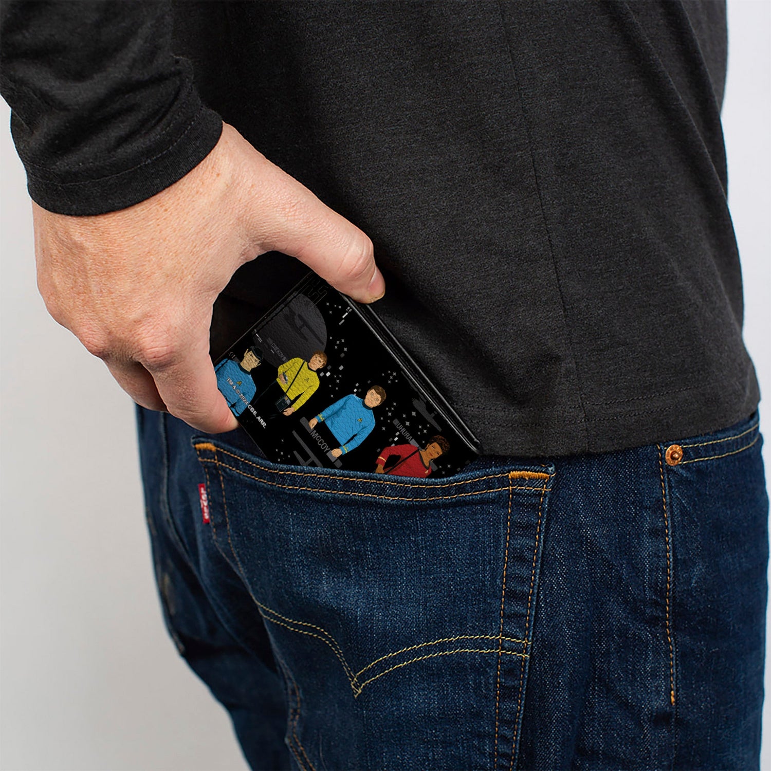 Back view of the Star Trek Original Series wallet with multi-color character graphics