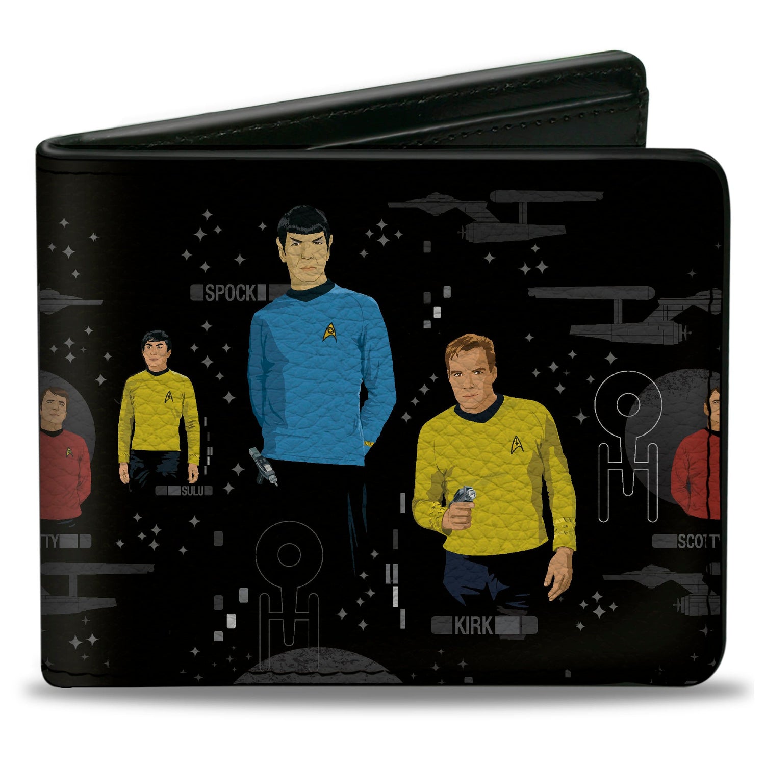 Star Trek Original Series Crew Poses Bi-Fold Wallet front view showing Kirk and Spock