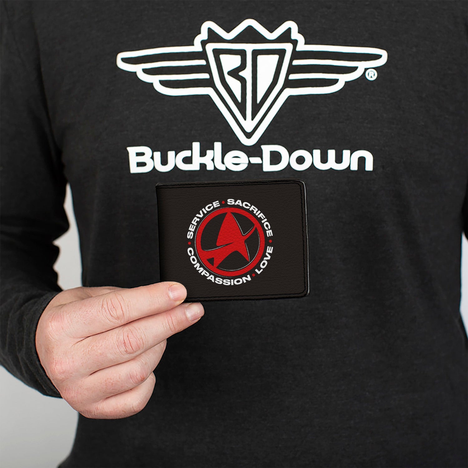 Inside view of the bi-fold wallet showing card slots and ID window