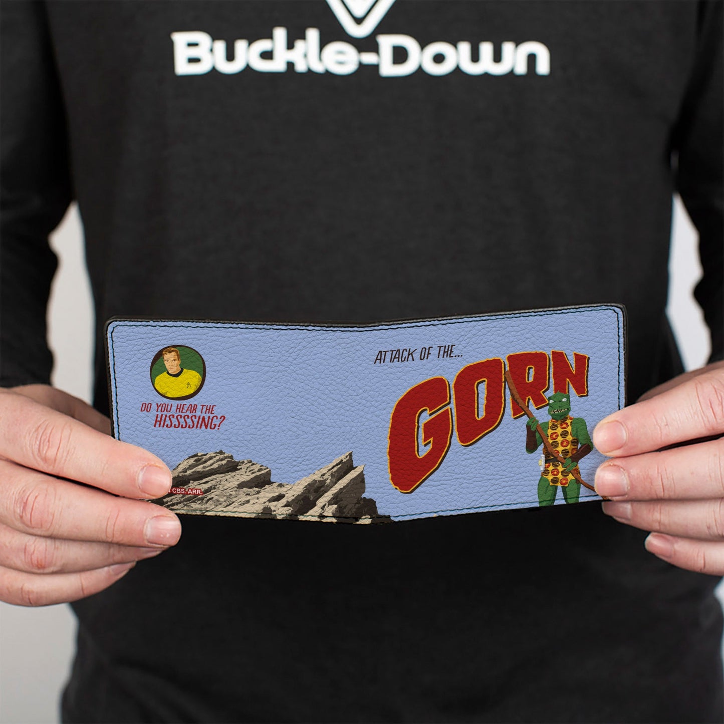 Close up detail of Gorn character on Star Trek bi-fold wallet