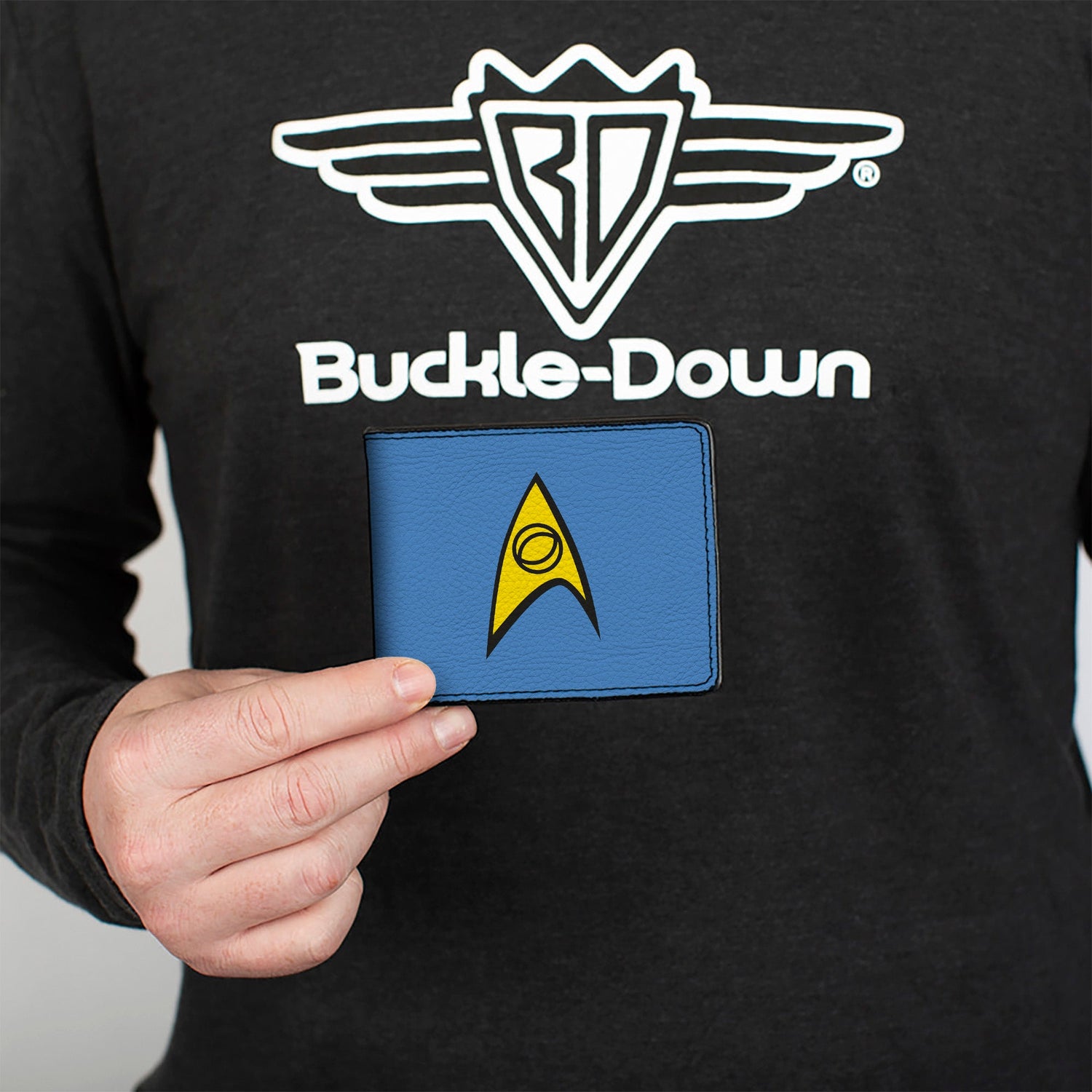 Close-up of the Starfleet Delta shield logo on the Sciences wallet.
