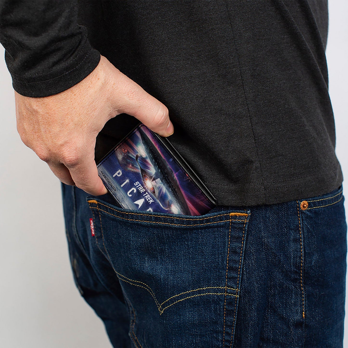 Back view of the wallet with the continuation of the space-themed design.