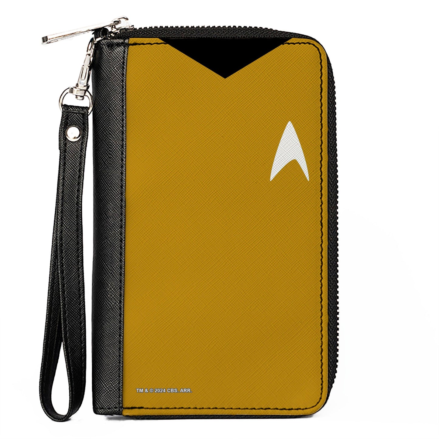 Front view of the Star Trek Captain Kirk yellow zip-around wallet.