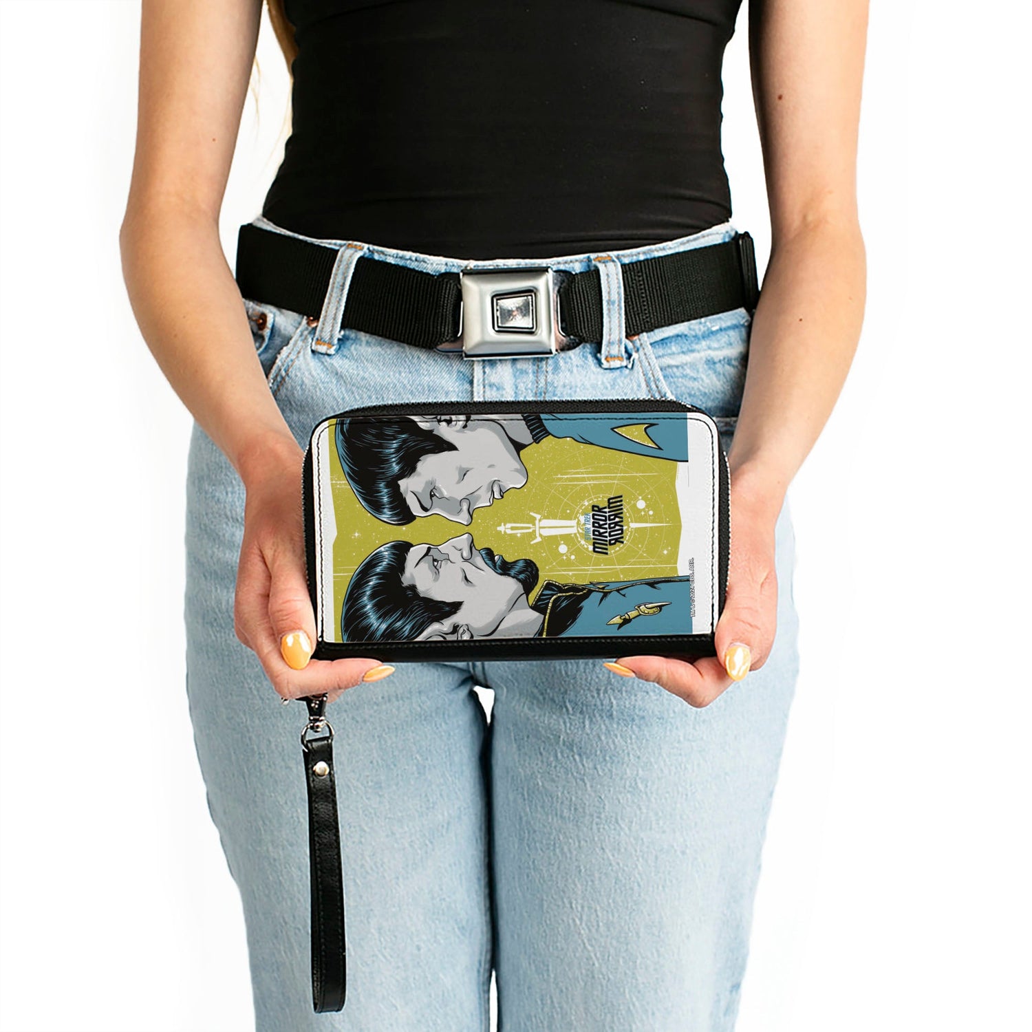 Close-up of the Mirror Universe Spock character design on premium vegan leather