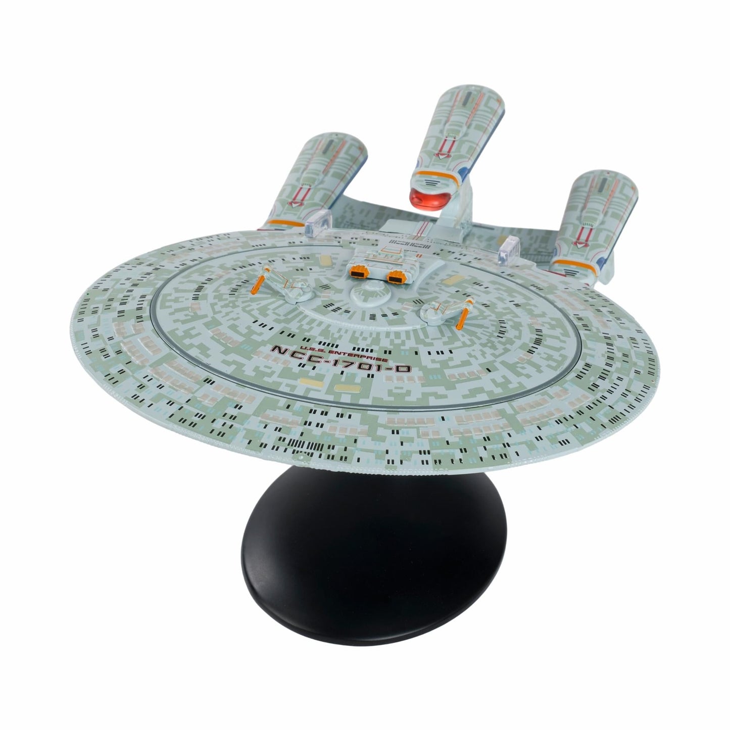 Rear view showcasing the warp nacelles and heavy weapon systems of the Star Trek collectible starship