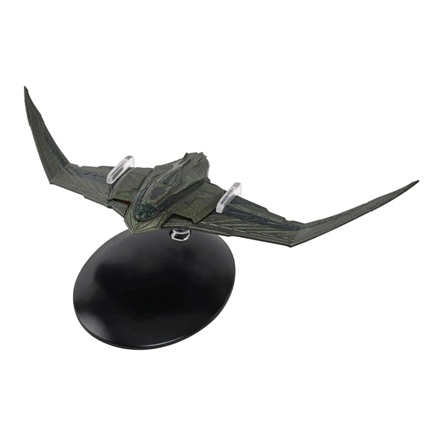 Three-quarter angle view of the diecast Romulan Vessel replica showcasing its sleek hull and signature wing configuration