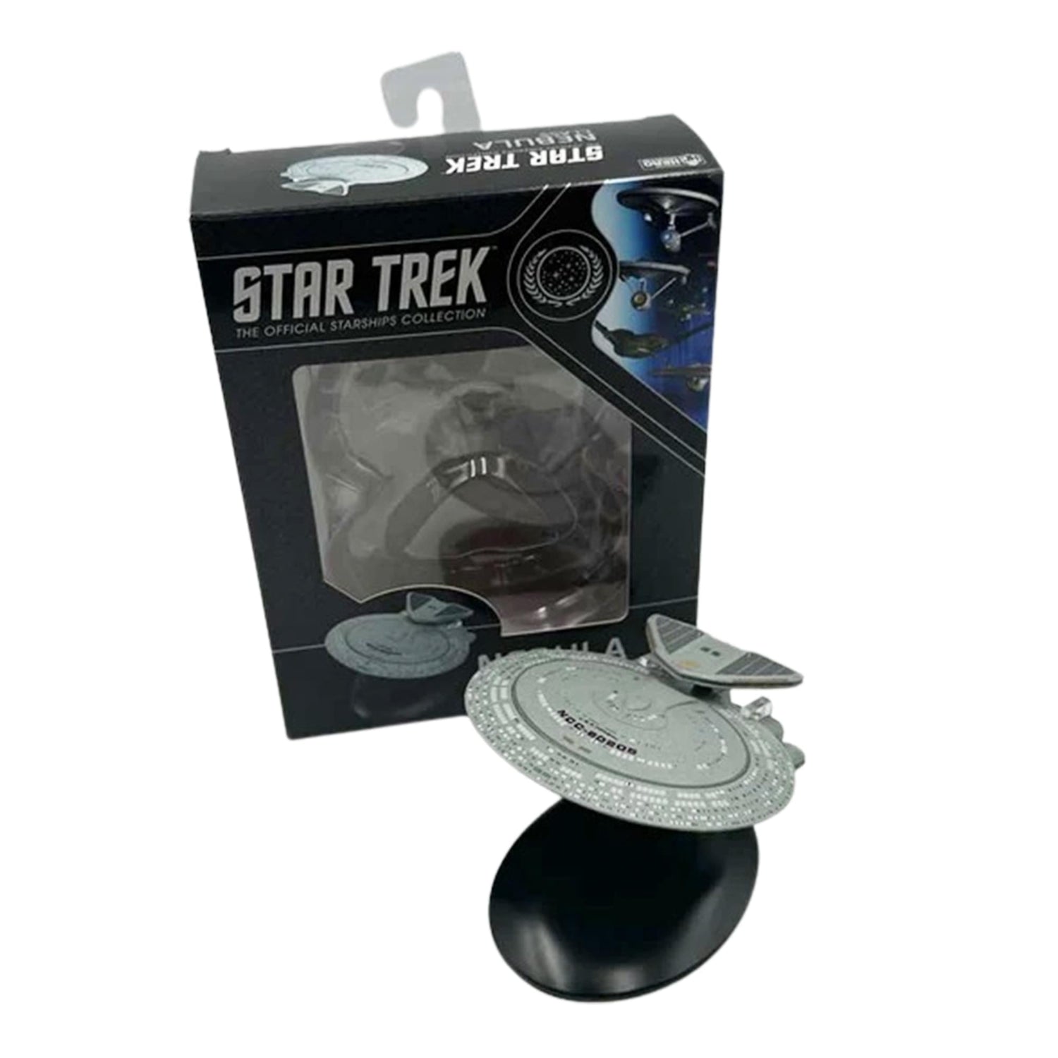 Packaging box featuring Star Trek branding and starship imagery