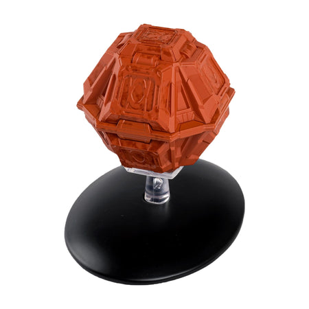 Angle view of the Eaglemoss Suliban Cell Ship replica mounted on its display stand