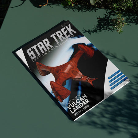 Detailed die-cast model of the Vulcan surveyor starship The T'Plana-Hath viewed from the front quarter