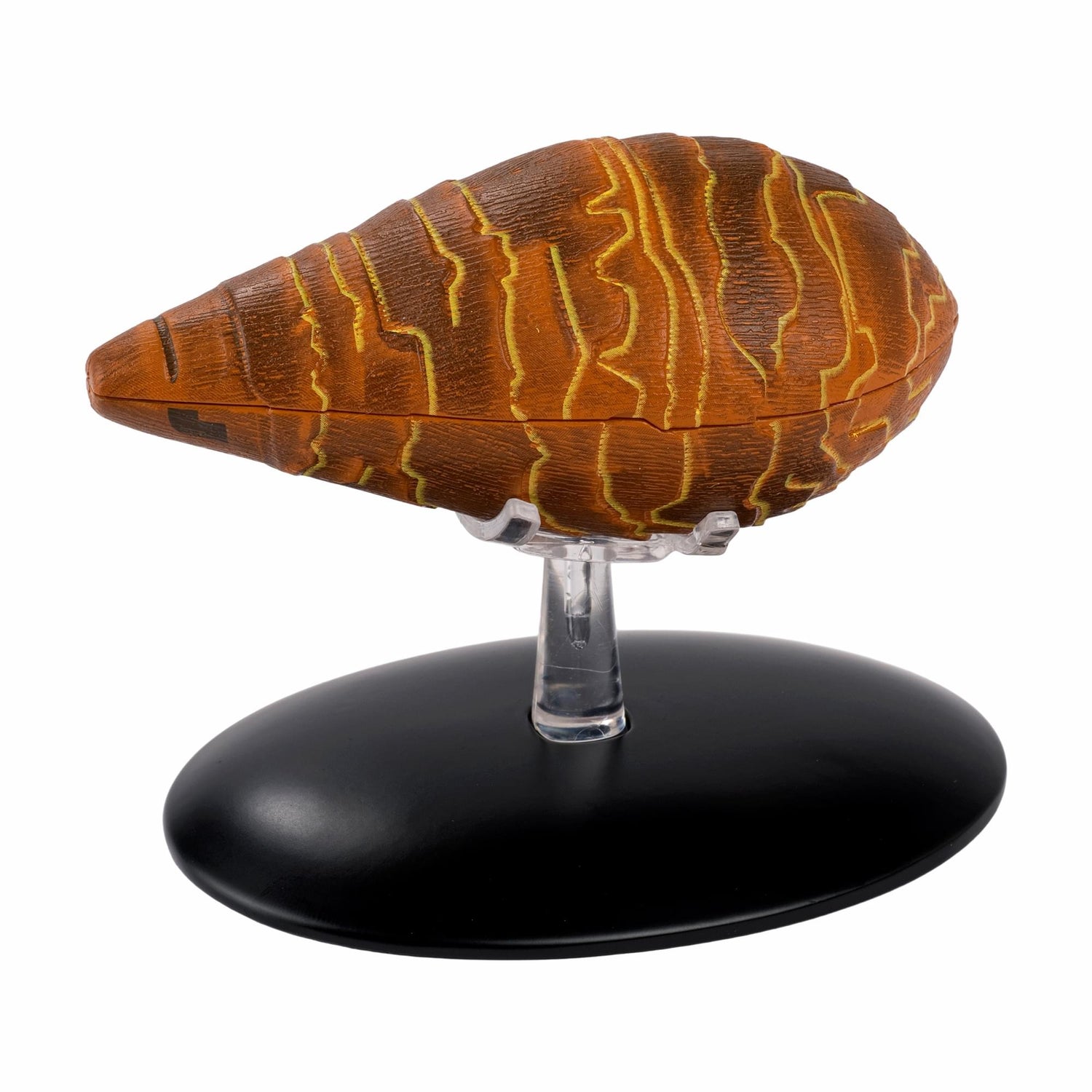 Die-cast collectible model of the Star Trek sentient bio-ship Gomtuu Tin Man viewed from a three-quarters angle