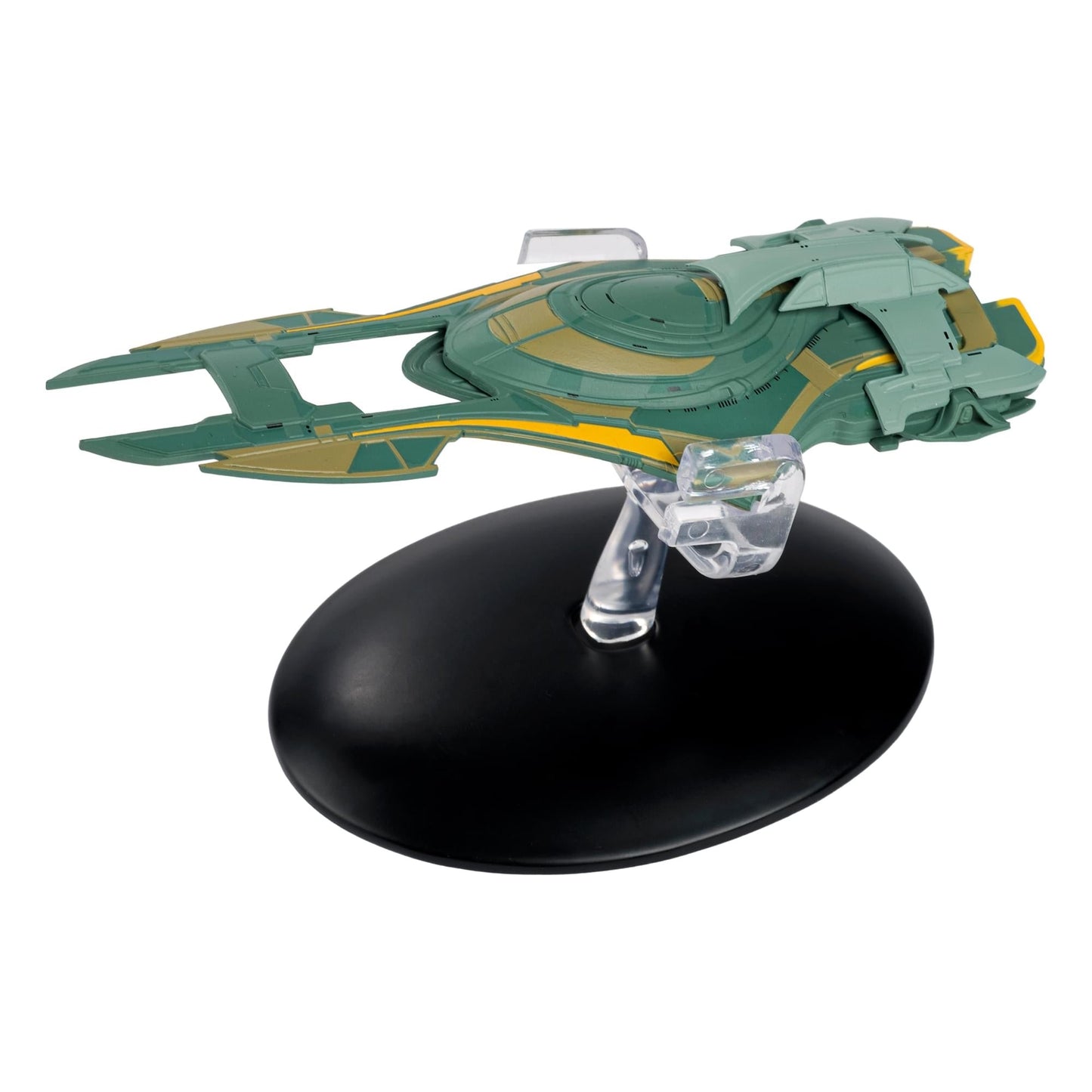 Star Trek Xindi Humanoid starship replica viewed from the front quarter, showcasing its unique winged hull and detailed paneling
