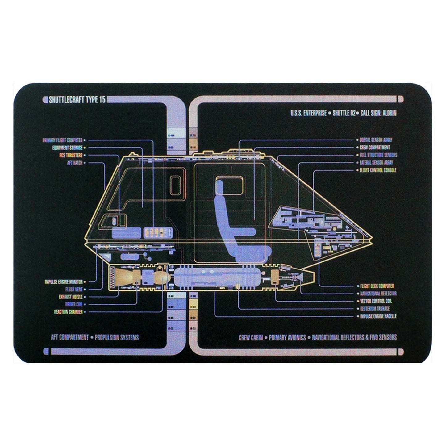 Close-up detail shot of the Aldrin shuttlecraft hull featuring crisp registry lettering and official Starfleet insignia