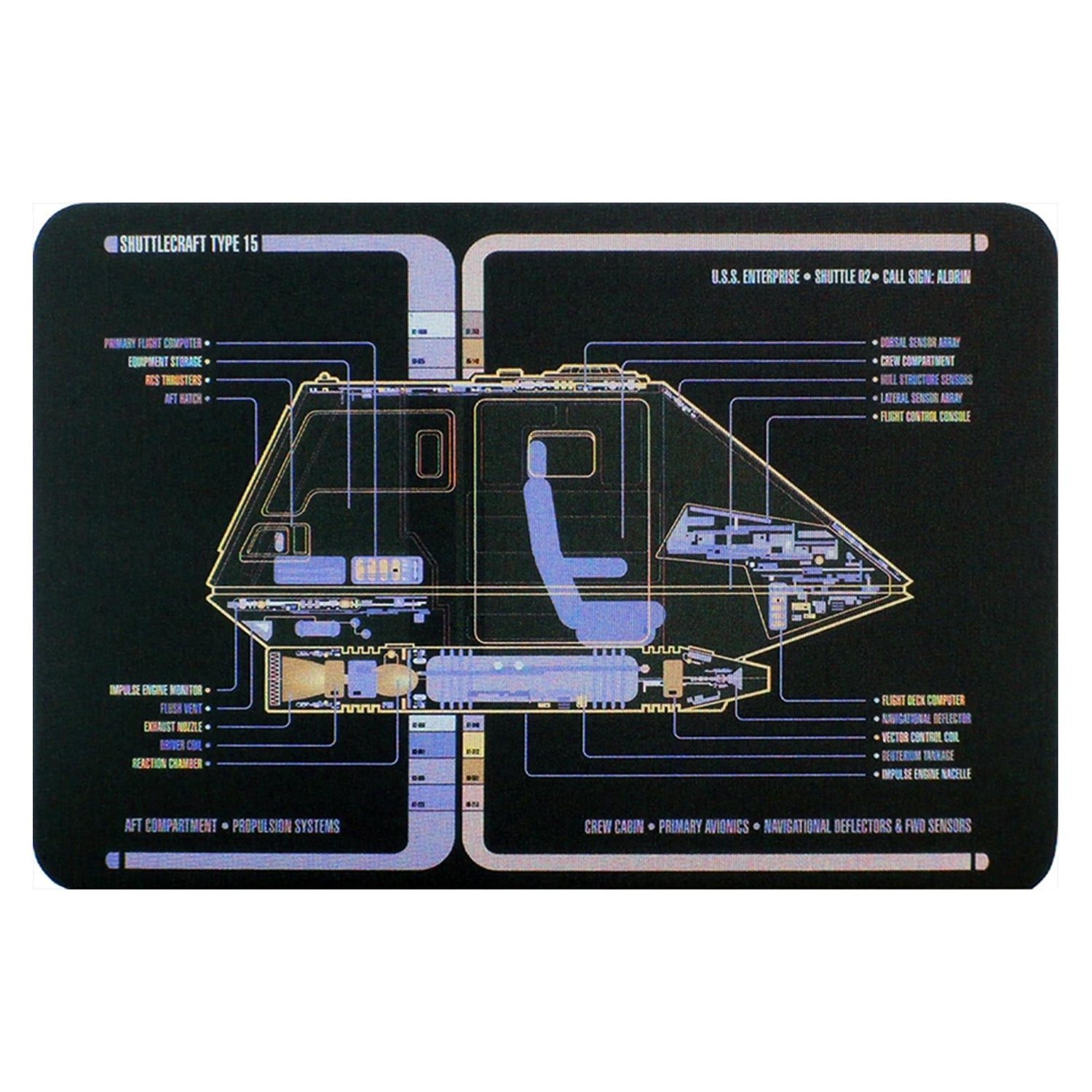 Close-up detail shot of the Aldrin shuttlecraft hull featuring crisp registry lettering and official Starfleet insignia