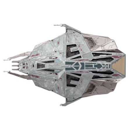 Angle view of the die-cast model highlighting the intricate warp nacelles and structural engineering details