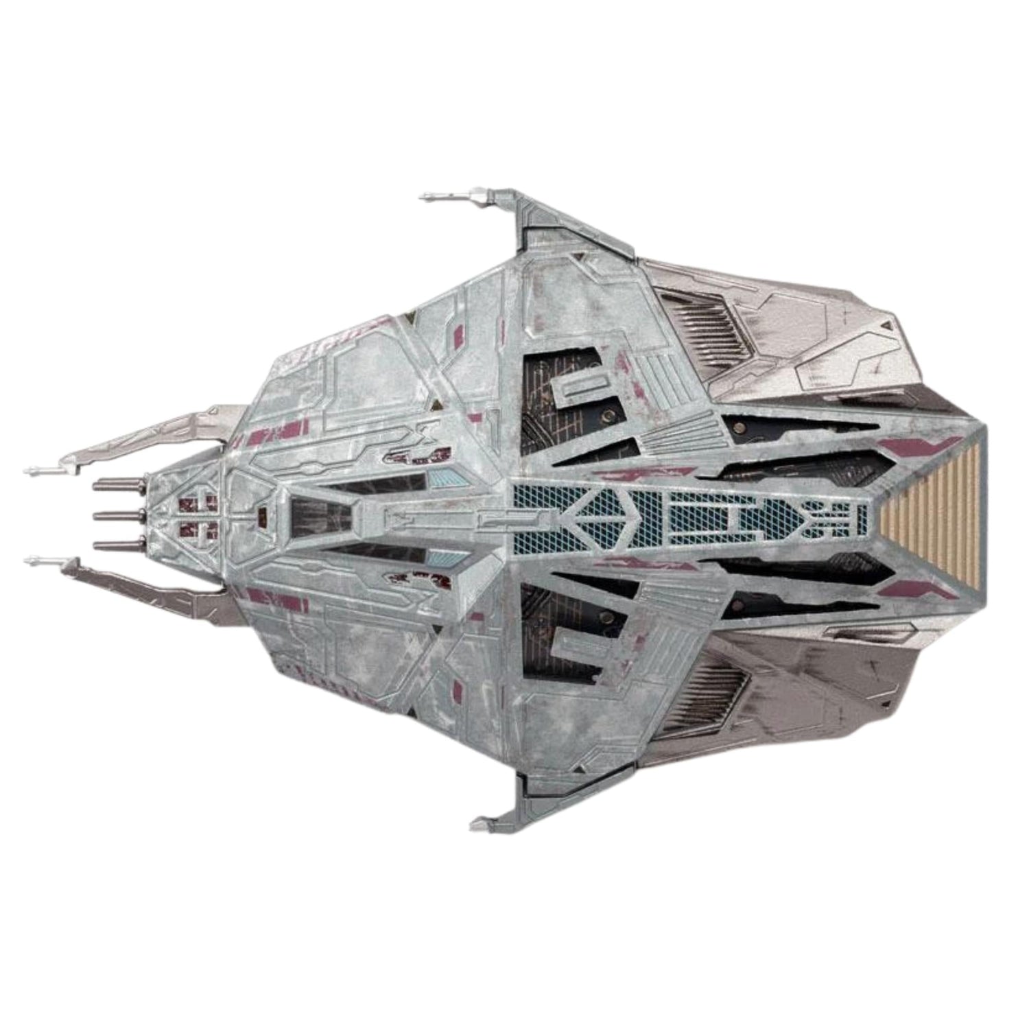 Angle view of the die-cast model highlighting the intricate warp nacelles and structural engineering details