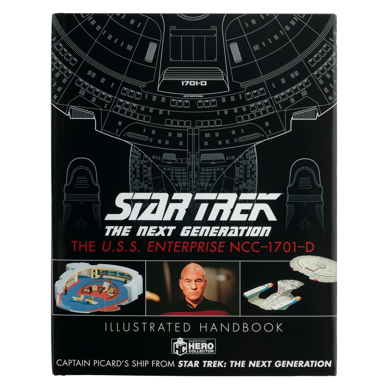 Front cover of the Star Trek Illustrated Handbook featuring a detailed blue schematic rendering of the U.S.S. Enterprise NCC-1701-D against a starfield background