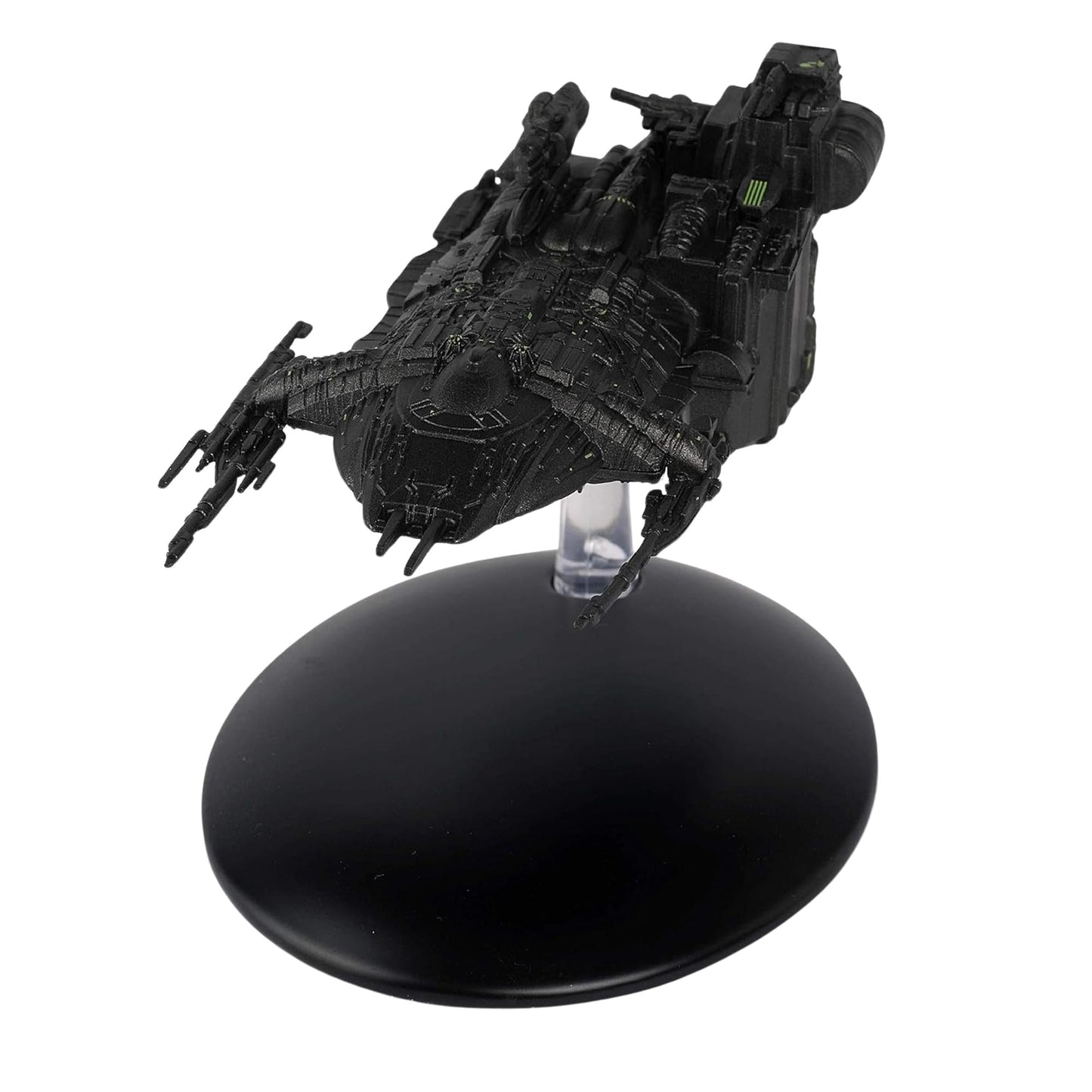 Angled perspective shot of the Borgified starship model under studio lighting