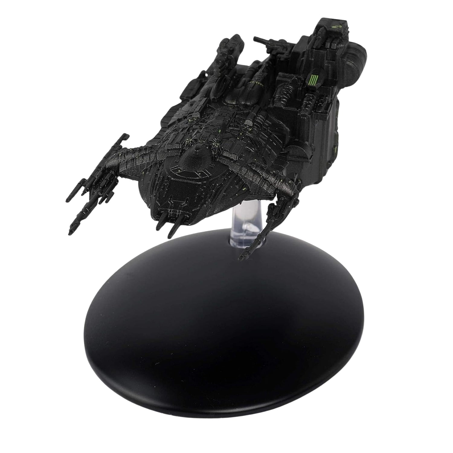 Angled perspective shot of the Borgified starship model under studio lighting