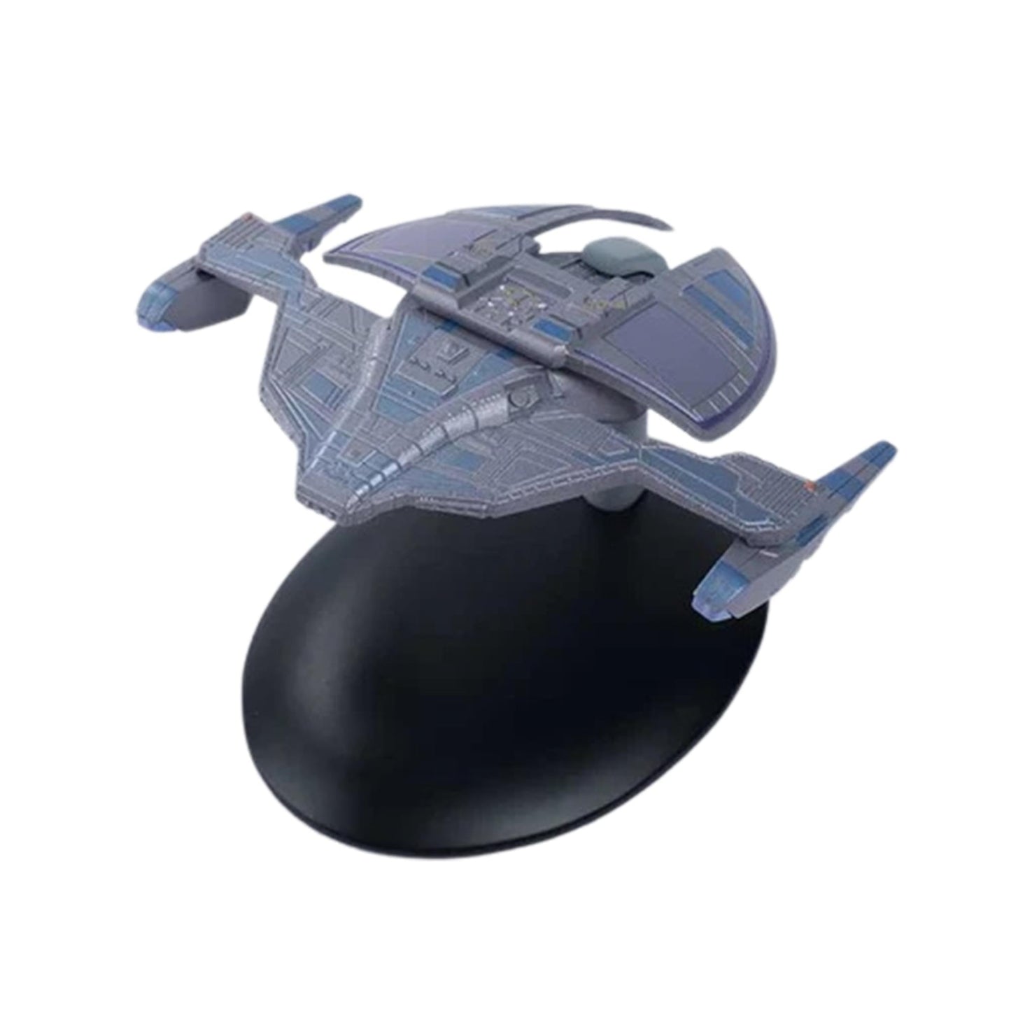 Starboard side view of the collectible starship replica on a display stand