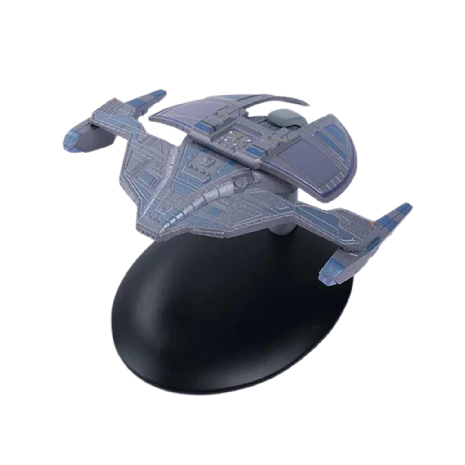 Starboard side view of the collectible starship replica on a display stand
