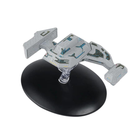 Front three-quarters angle view of the Star Trek Renegade Borg Ship die-cast model, showing its intricate angular hull and asymmetric framework.